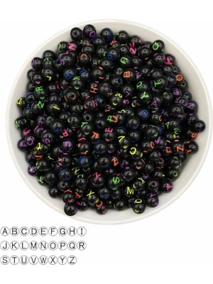 Yuvarlak Siyah Zemin Üzeri Renkli Top Harf Boncuk