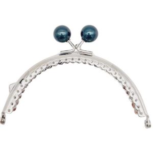 Gümüş Metal Koyu Lacivert Toplu Oval Cüzdan Klipsi (10,5cm)