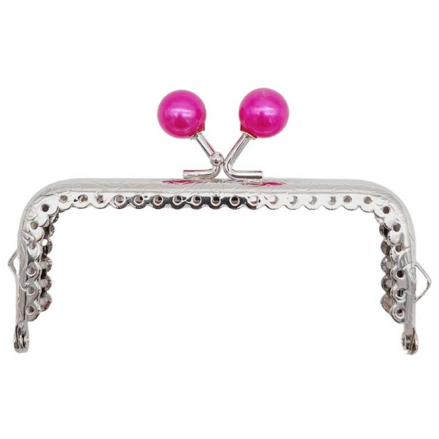 Gümüş Metal Fuşya Toplu Dikdörtgen Cüzdan Klipsi (10,5cm)