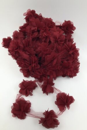 Bordo Lazer Kesim Şifon Tül Çiçek