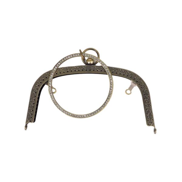 Vintage Metal Çanta Bursu Halkalı Taşlı 18.5 CM